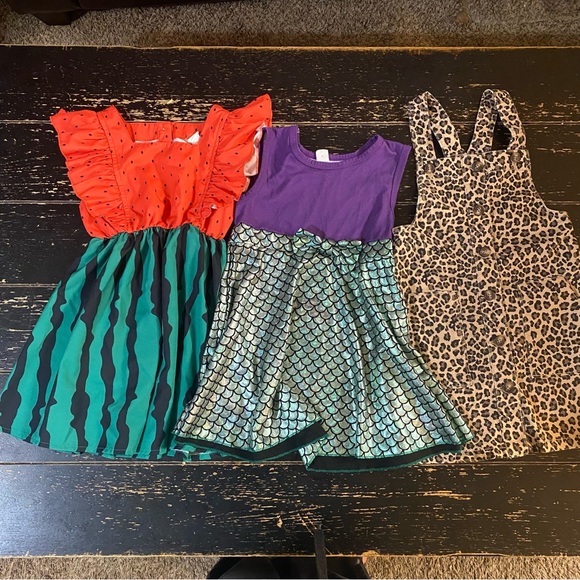 Girls 5T/5Y/5-6 Dress Bundle – Watermelon, Mermaid, Leopard Print - Picture 1 of 5